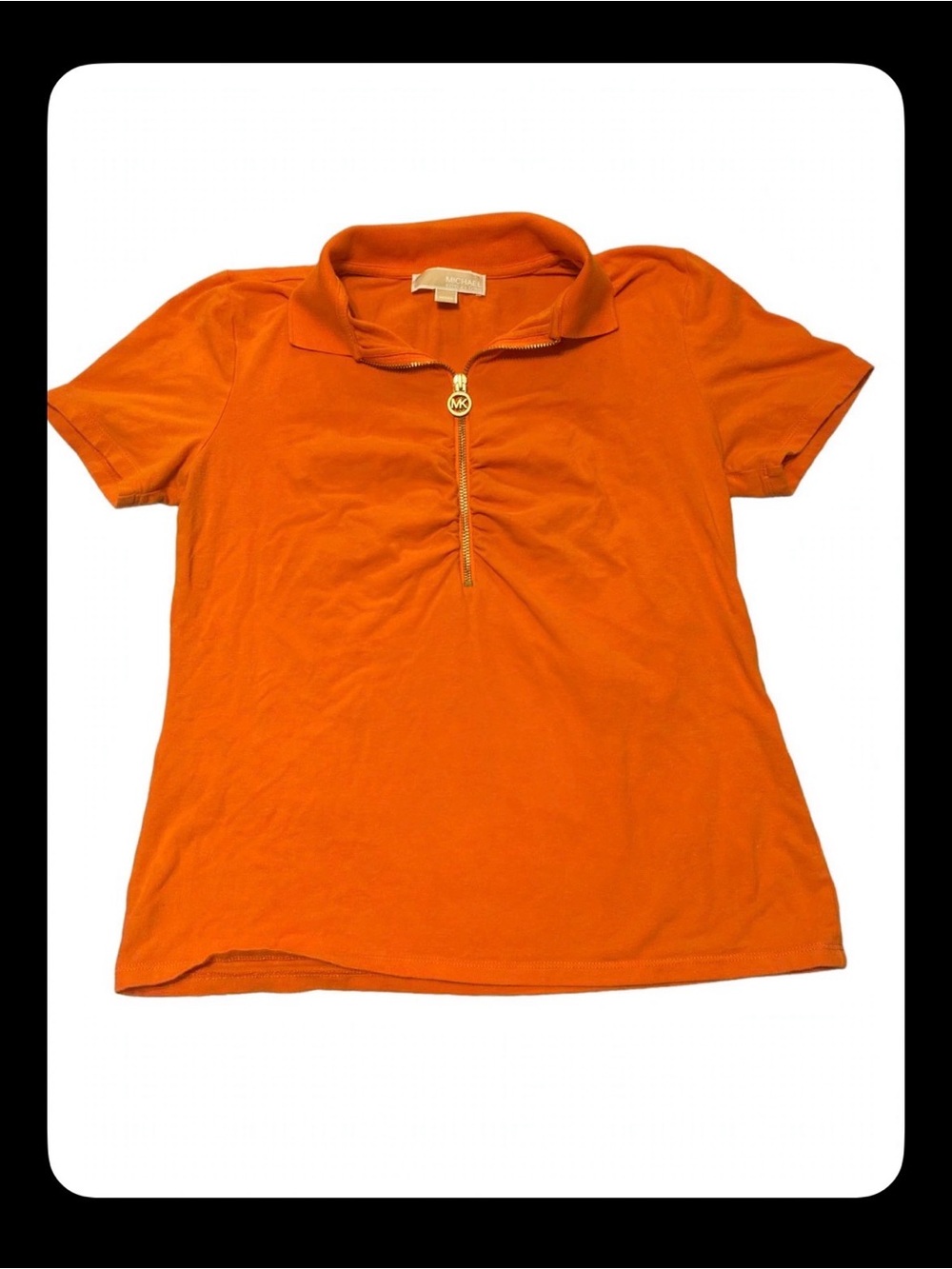 Michael Kors Bright Orange Short Sleeve Polo with Logo Zip